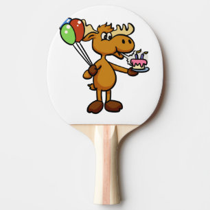 Moose with balloon and cake   choose back color ping pong paddle