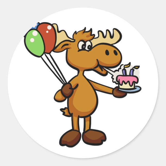 Moose with balloon and cake | choose back colour classic round sticker (Front)
