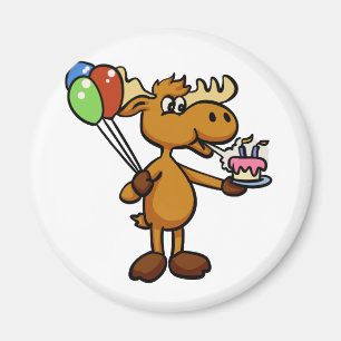 Moose with balloon and cake   choose back colour magnet