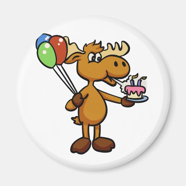 Moose with balloon and cake | choose back colour magnet (Front)