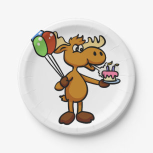 Moose with balloon and cake   choose back colour paper plate