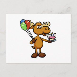 Moose with balloon and cake | choose back colour postcard