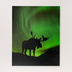Moose with Green Aurora Borealis, Alaska Jigsaw Puzzle