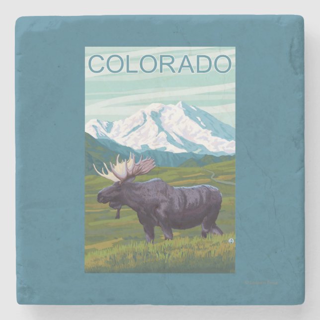 Moose with MountainColorado Stone Coaster (Front)