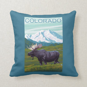 Moose with MountainColorado Throw Pillow