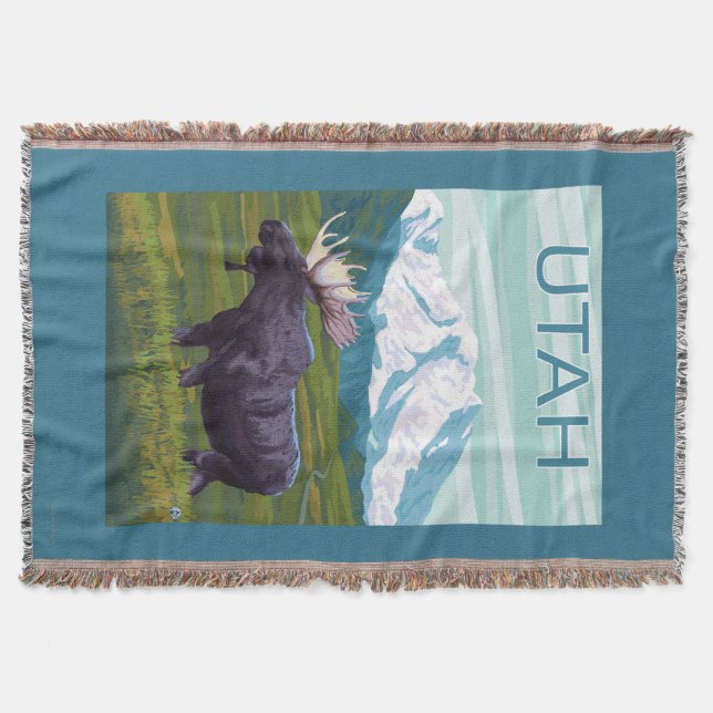Moose with MountainUtah Throw Blanket (Front)