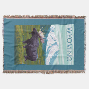 Moose with MountainWyoming Throw Blanket