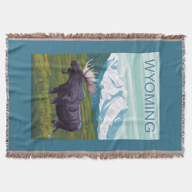 Moose with MountainWyoming Throw Blanket (Front)