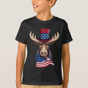 Moose With Patriotic Usa Flag American Independenc T-Shirt