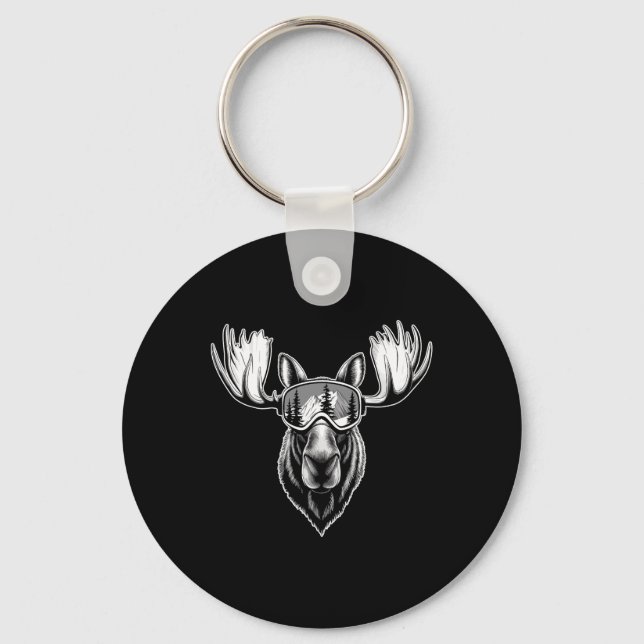 Moose With Ski Goggles Skiing Snowboarding Winter  Keychain (Front)