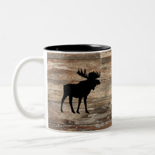 Moose Wood Painting Rustic Style Two-Tone Coffee Mug