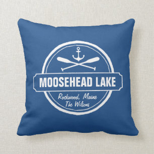Moosehead Lake Maine anchor custom town and name Throw Pillow