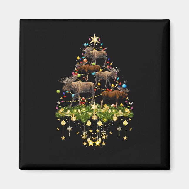 Mooses Christmas Tree Lights Holiday Moose Xmas  Magnet (Front)