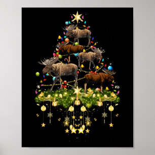 Mooses Christmas Tree Lights Holiday Moose Xmas  Poster