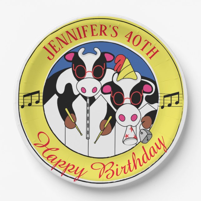Moosicians Funny Birthday Party Paper Plate (Front)