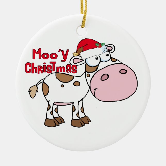 Mooy Christmas Cow Ceramic Ornament (Front)