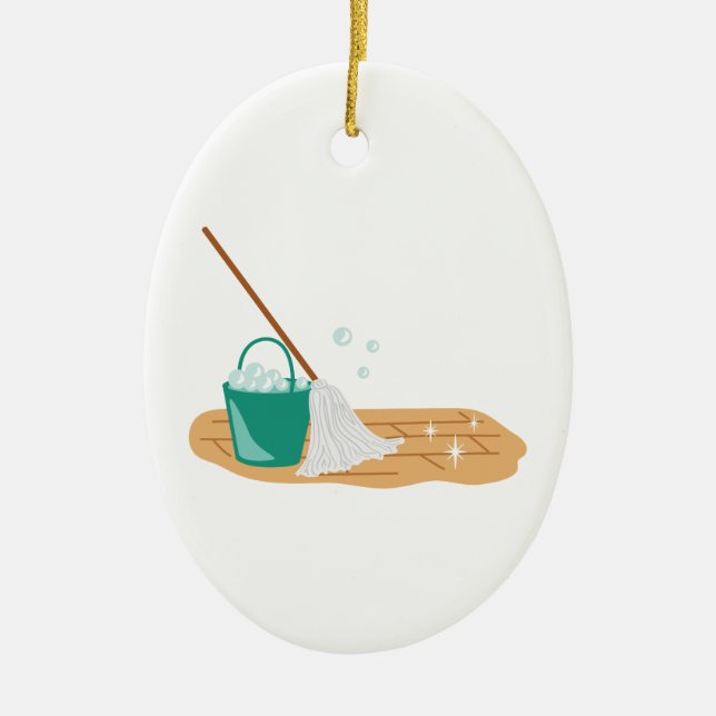 Mop & Bucket Ceramic Ornament (Front)
