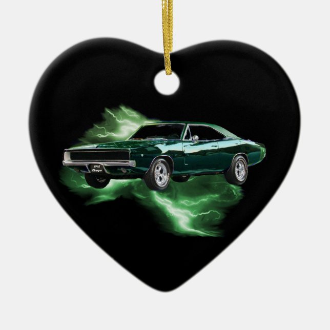 Mopar: '68 Dodge Charger with green lightning Ceramic Ornament (Front)