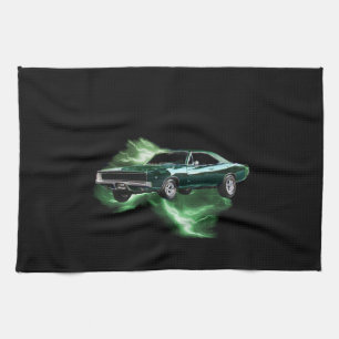 Mopar: '68 Dodge Charger with green lightning Kitchen Towel
