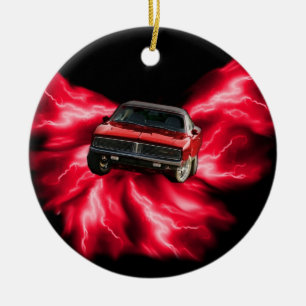 Mopar: '69 Charger on red lightning Ceramic Ornament