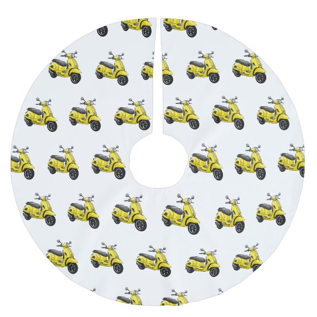 Moped motorcycle cartoon illustration brushed polyester tree skirt (Front)