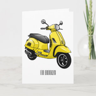 Moped motorcycle cartoon illustration card