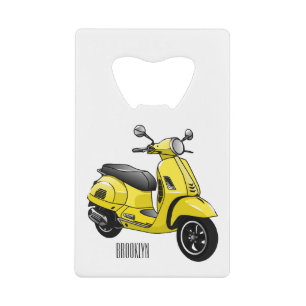 Moped motorcycle cartoon illustration credit card bottle opener