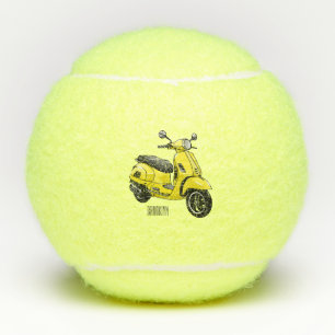 Moped motorcycle cartoon illustration tennis balls
