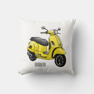Moped motorcycle cartoon illustration throw pillow