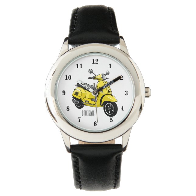 Moped motorcycle cartoon illustration watch (Front)