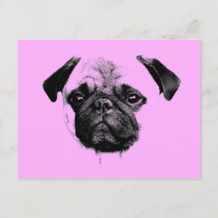 mops puppy pink postcard