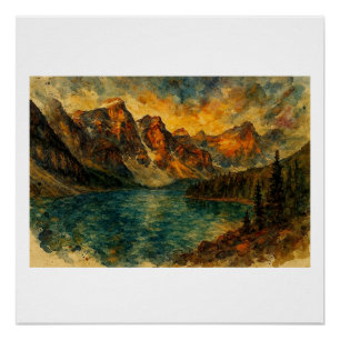 Moraine Lake At Sunset,  Poster