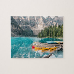 Moraine Lake Canoes Banff Canada Reflections Jigsaw Puzzle