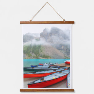 Moraine Lake Colourful Canoes Hanging Tapestry