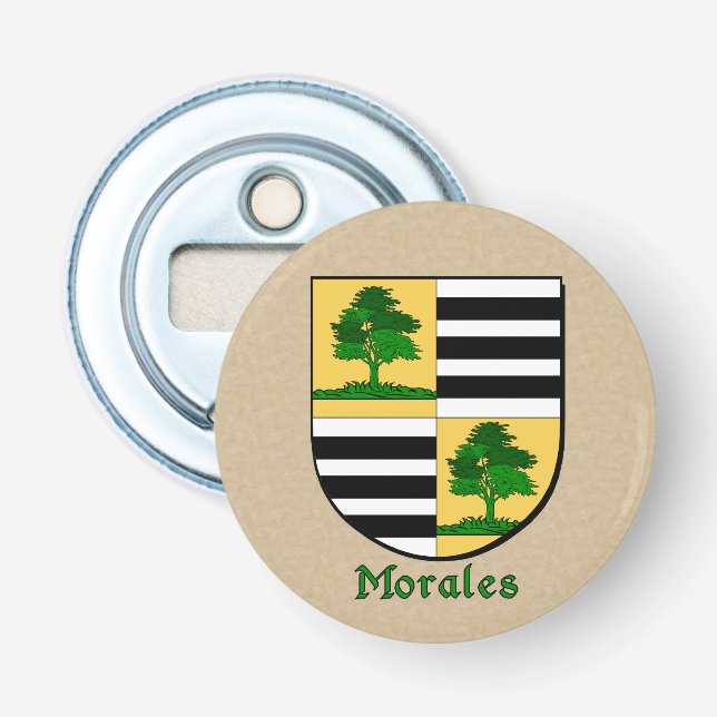 Morales Heraldic Arms on Parchment Style Back Bottle Opener (Front)