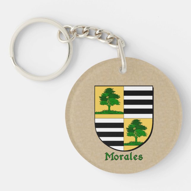 Morales Historical Shield and Spanish Flag Keychain (Front)