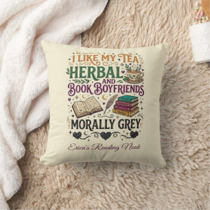 Morally Grey Book Boyfriend Herbal Tea Book Club Throw Pillow