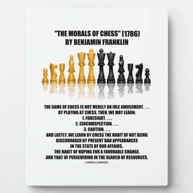 Morals Of Chess Benjamin Franklin Reflective Chess Plaque (Front)