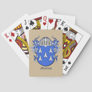 Moran Heraldic Shield with Mantling Playing Cards