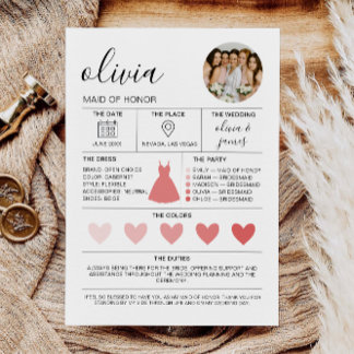 Morden Bridesmaid Information & Proposal Card