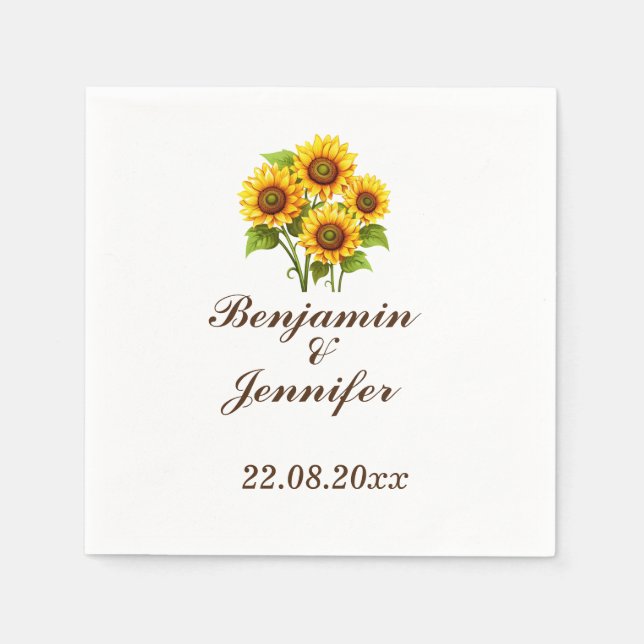 Mordern Elegant Rustic Boho Sunflower Wedding  Napkin (Front)