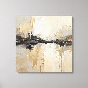 Mordern Rustic Black Champagne Gold Beige Abstract Canvas Print
