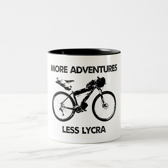 More Adventures Less Lycra Bikepacking Two-Tone Coffee Mug (Center)