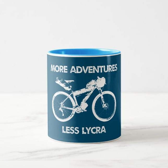 More Adventures Less Lycra Bikepacking Two-Tone Coffee Mug (Center)