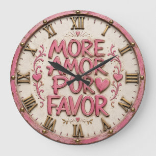 More Amor Por Favor Romantic Spanish Pink Farm Large Clock