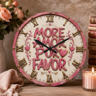 More Amor Por Favor Romantic Spanish Pink Farm Large Clock