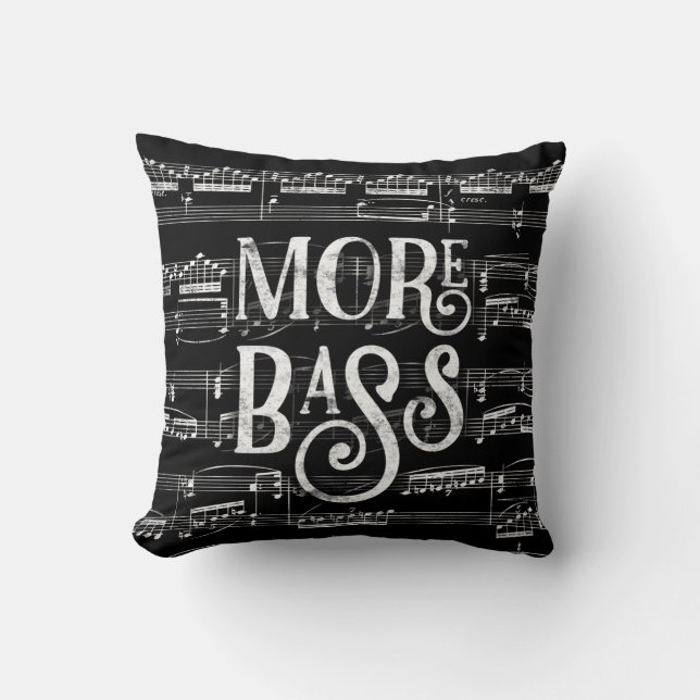More Bass Chalkboard - Black White Music Throw Pillow (Front)