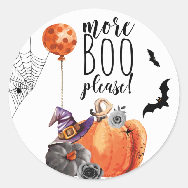 More Boo Please Watercolor Pumpkin Classic Round Sticker (Front)