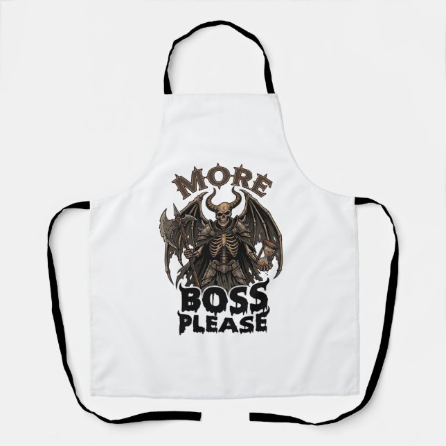 More Boss Please Halloween Demon Skeleton Axe Hour Apron (Front)