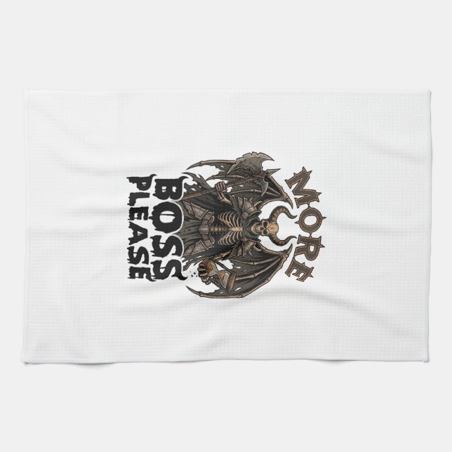 More Boss Please Halloween Demon Skeleton Axe Hour Kitchen Towel (Horizontal)